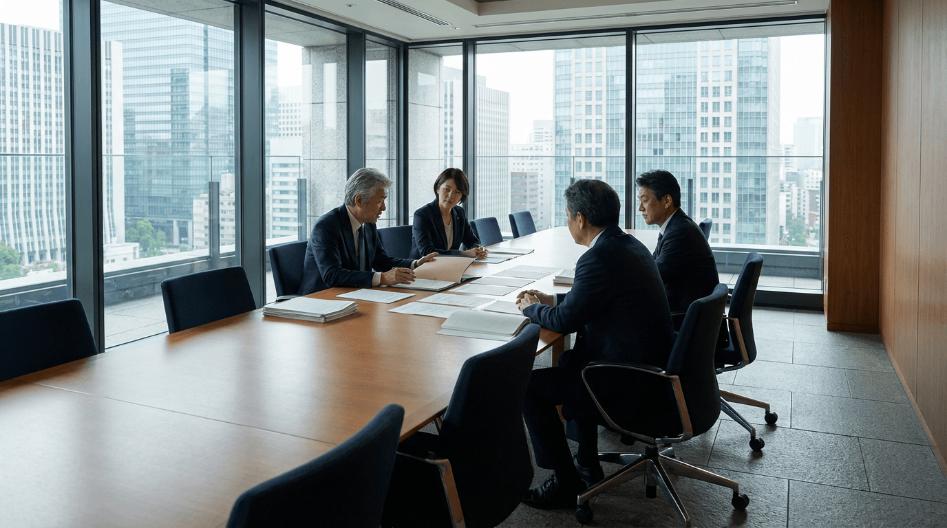 文書とノートが置かれた相談デスク